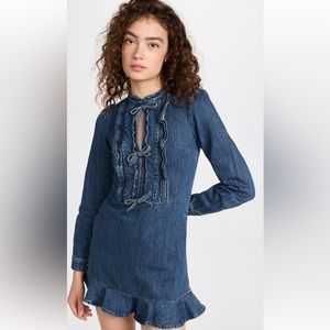 Self Portrait Dark Wash Denim Ruffle Dress